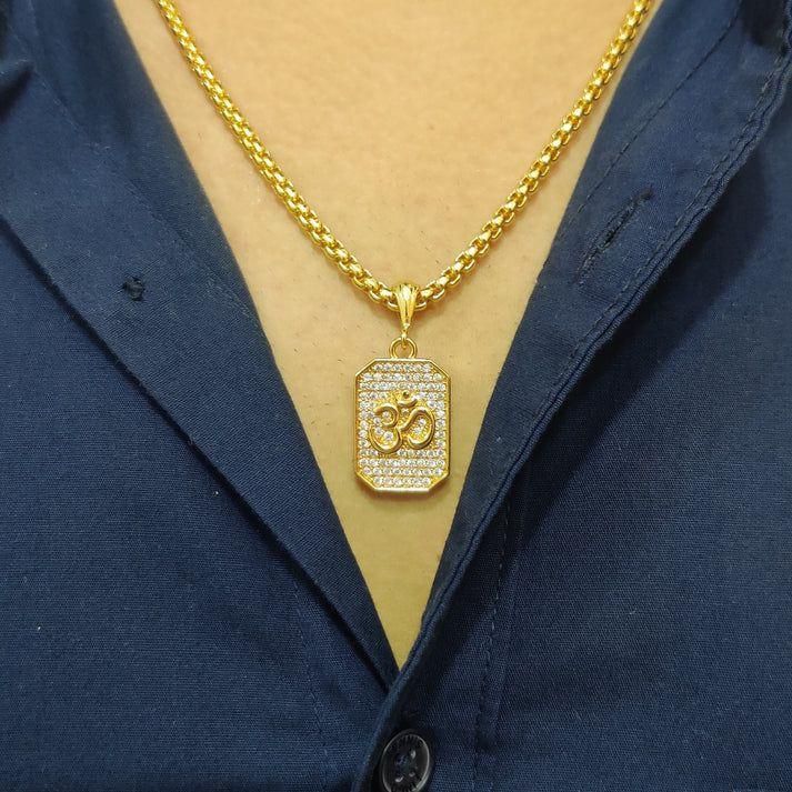 Gold Plated Om Diamond Pendant with Chain – Divine Elegance for Daily Wear (Pack of 1)