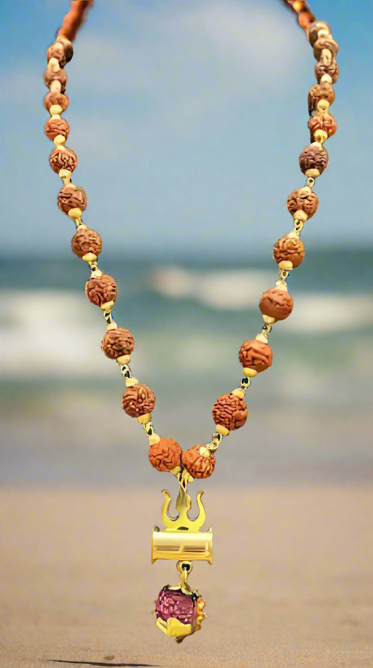 Shiv Trishul Pendant with Rudraksha Chain – Symbol of Power & Protection