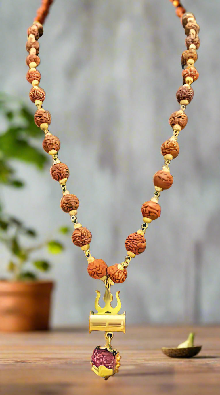 Shiv Trishul Pendant with Rudraksha Chain – Symbol of Power & Protection