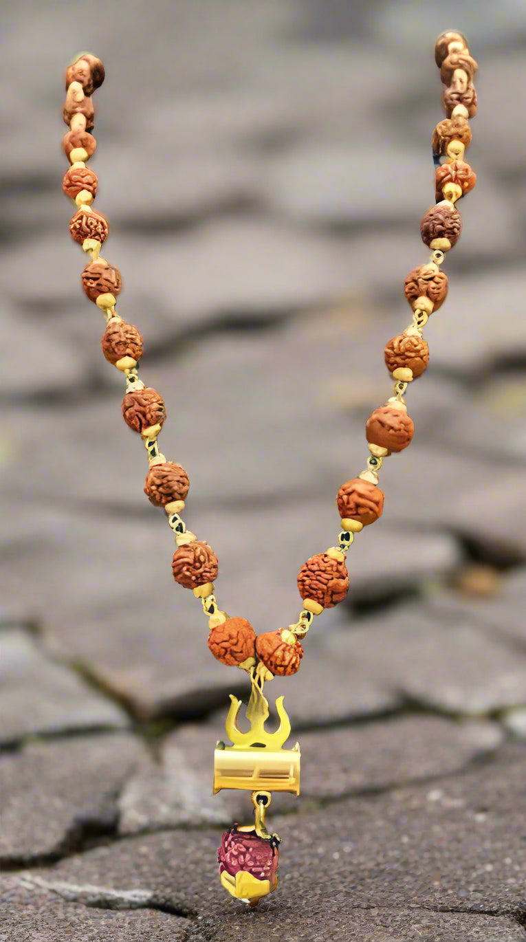 Shiv Trishul Pendant with Rudraksha Chain – Symbol of Power & Protection