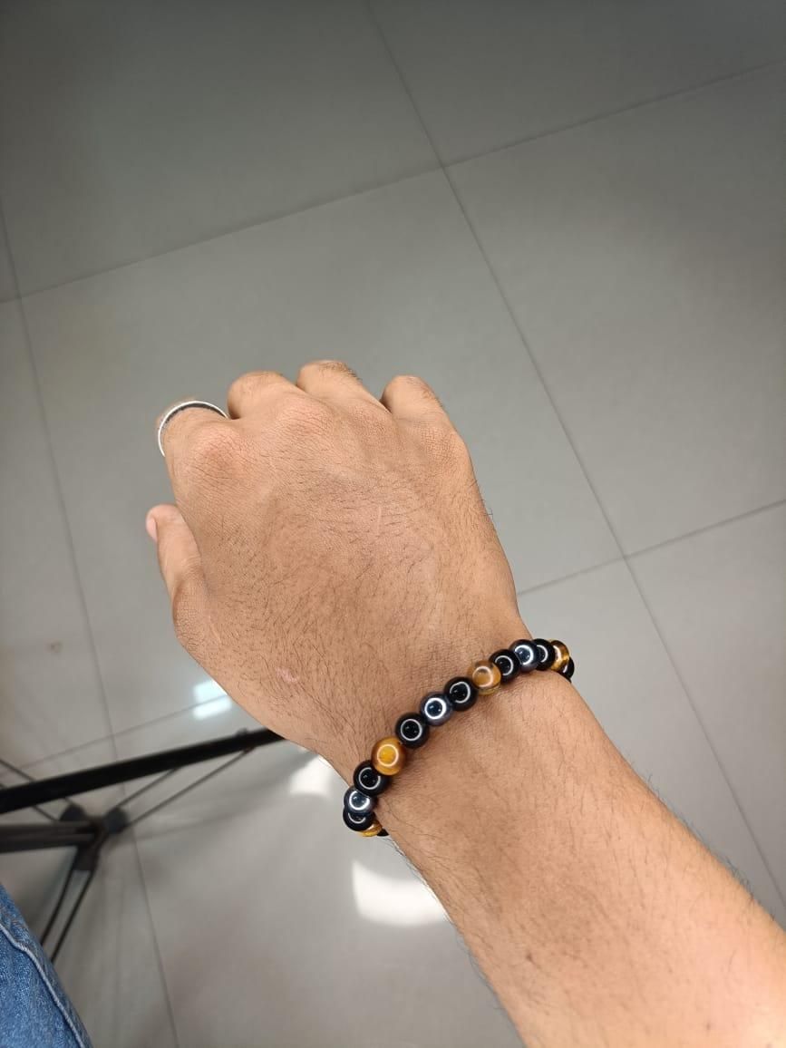 Tiger Eye Matte Black Beaded Bracelet – Pack of 2 (Handmade Strand Bracelets)