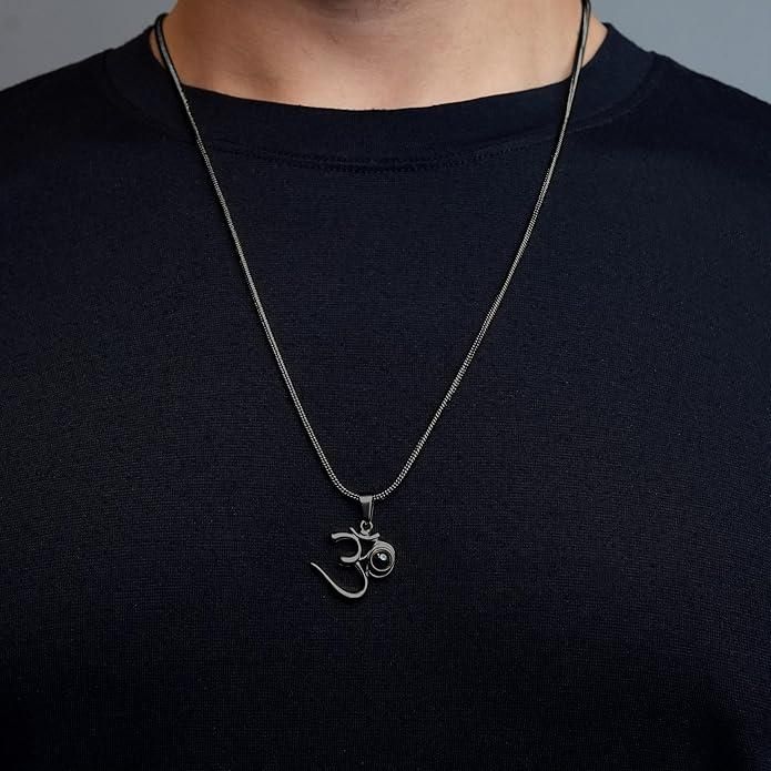 OM Pendant with Adiyogi – Black Stainless Steel (Pack of 1)