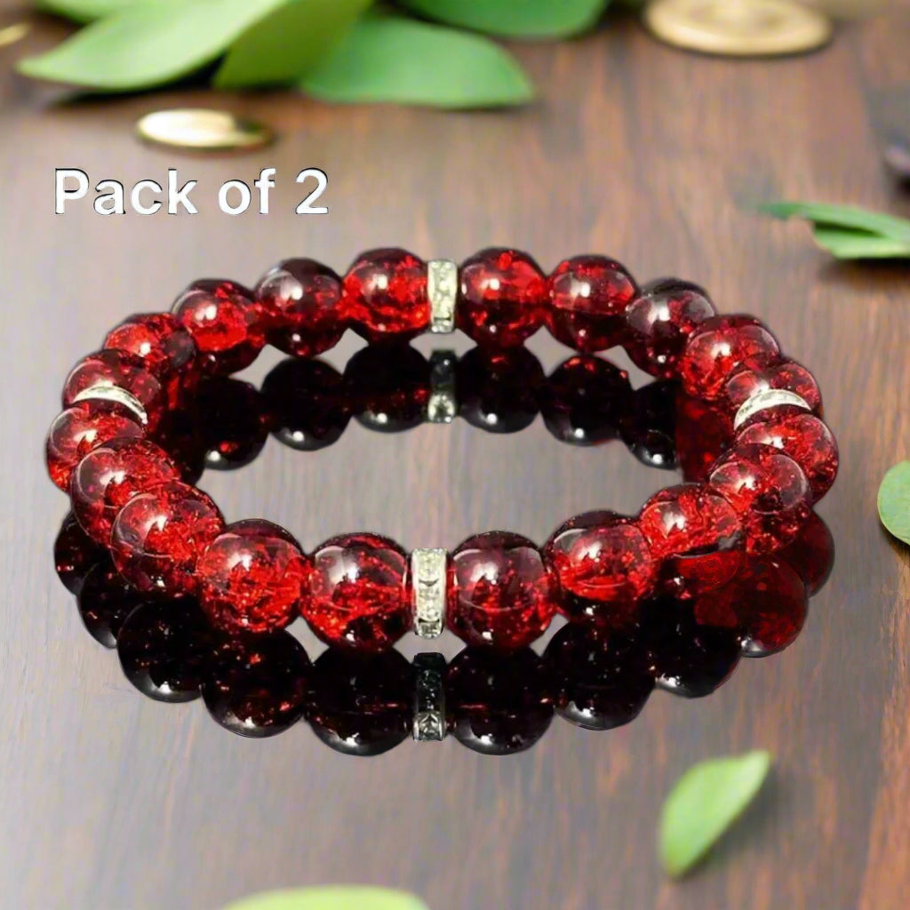 A Piece of Wealth & Abundance โ Red Crystal Stretch Bracelet (Unisex, Pack of 2)