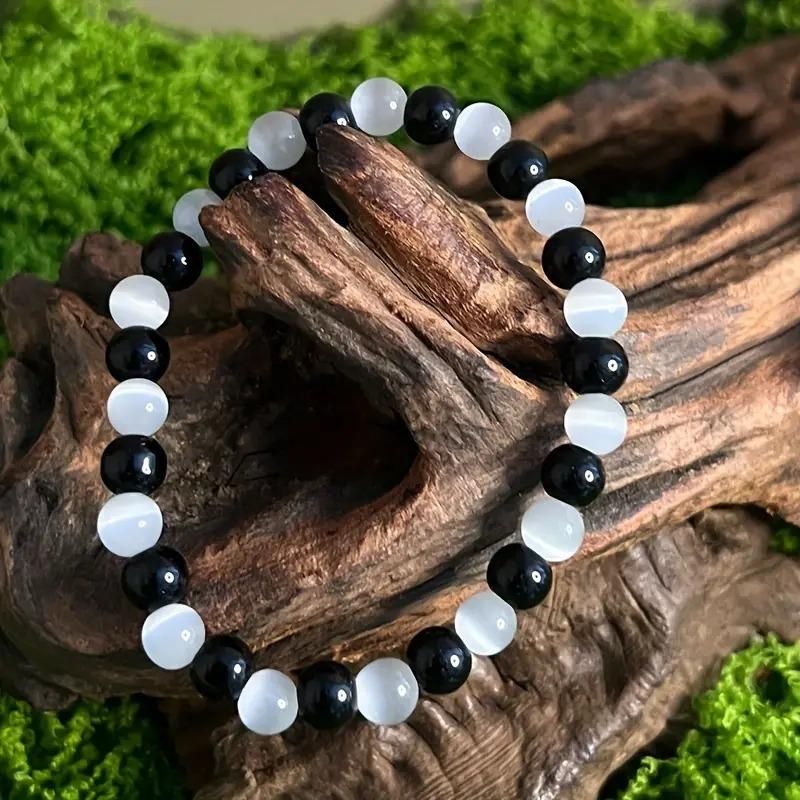 Vintage Boho Stretch Energy Wristband โ Catโs Eye & Obsidian Stone (Pack of 2)