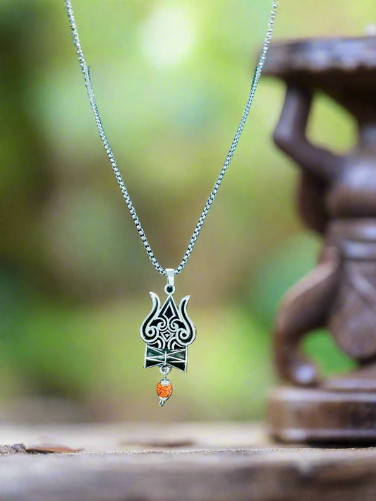 Trishul Damru Rudraksha Pendant Chain – Divine Power in Every Step