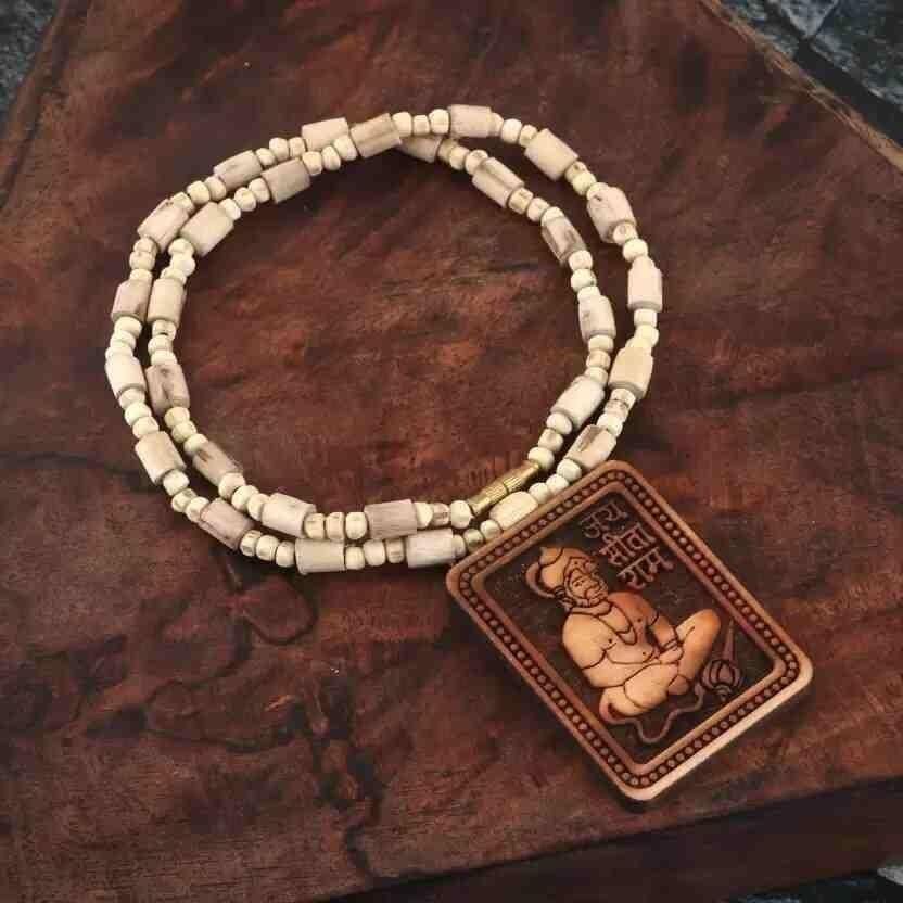 Original & Natural Wood Tulsi Kanthi Mala With Hanuman Ji Locket Pendant (Pack of 2)