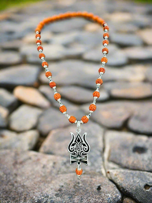 Trishul Damru Rudraksha Pendant with Original Rudraksha Mala