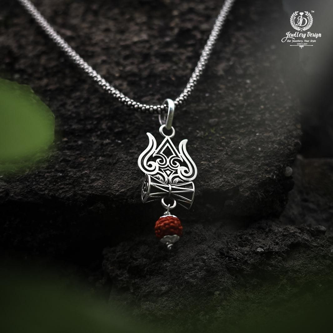 Trishul Damru Rudraksha Pendant Chain โ Divine Power in Every Step