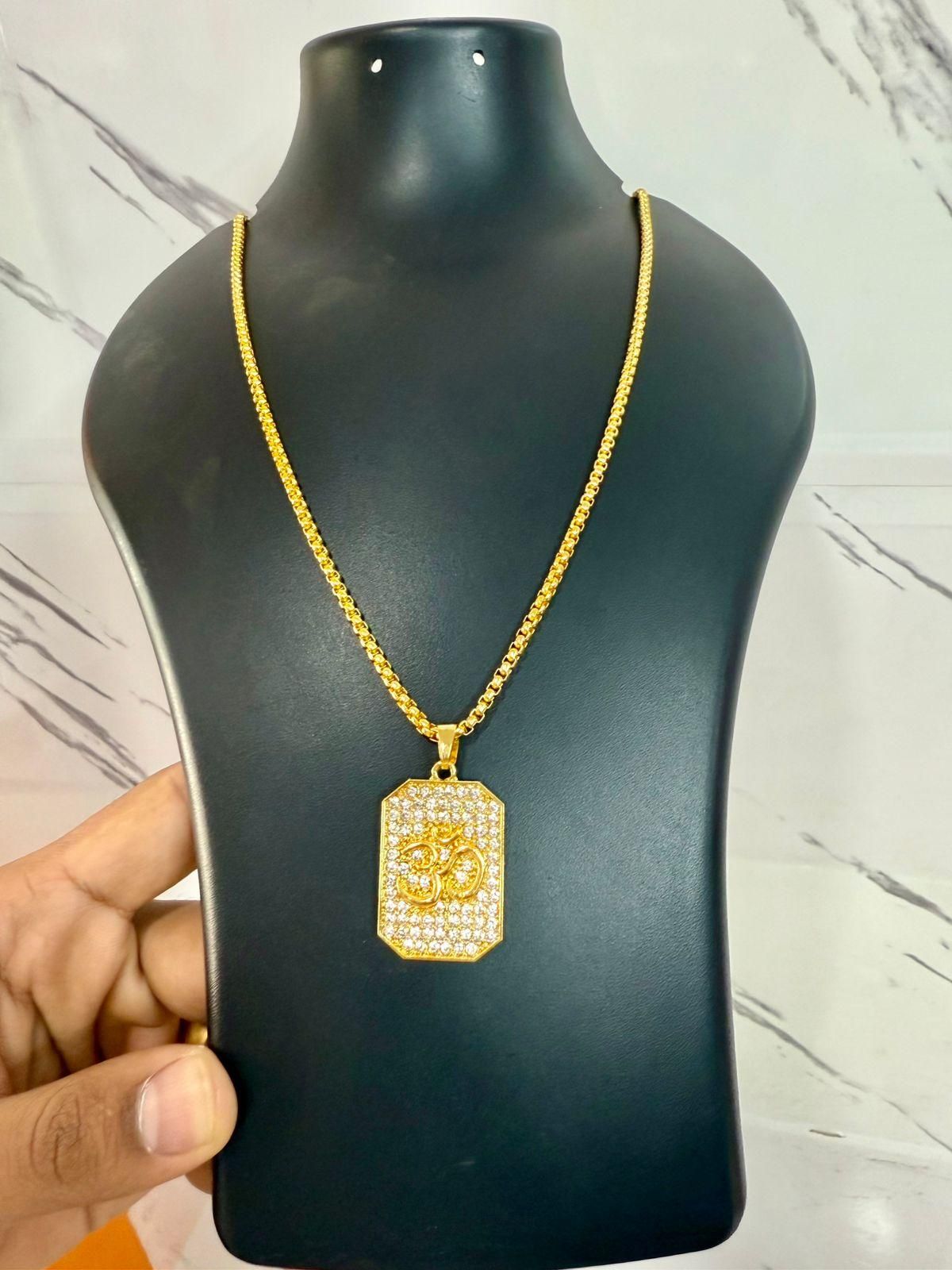 Gold Plated Om Diamond Pendant with Chain – Divine Elegance for Daily Wear (Pack of 1)