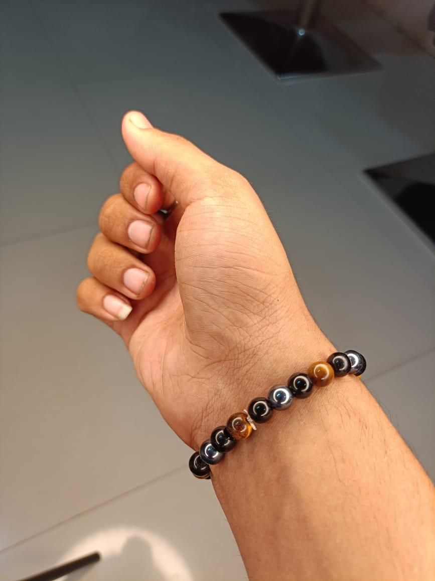Tiger Eye Matte Black Beaded Bracelet – Pack of 2 (Handmade Strand Bracelets)