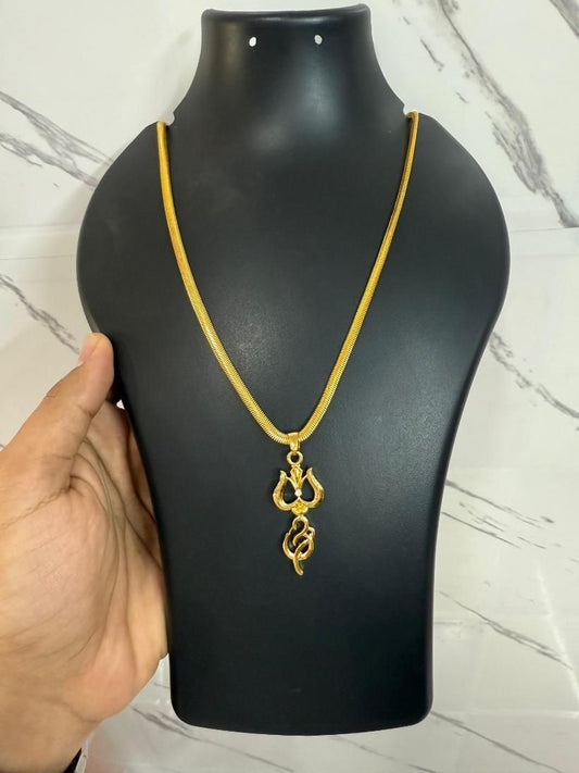 Gold Plated Trishul Pendant with Chain – Divine Symbol of Mahadev’s Power (Pack of 1)