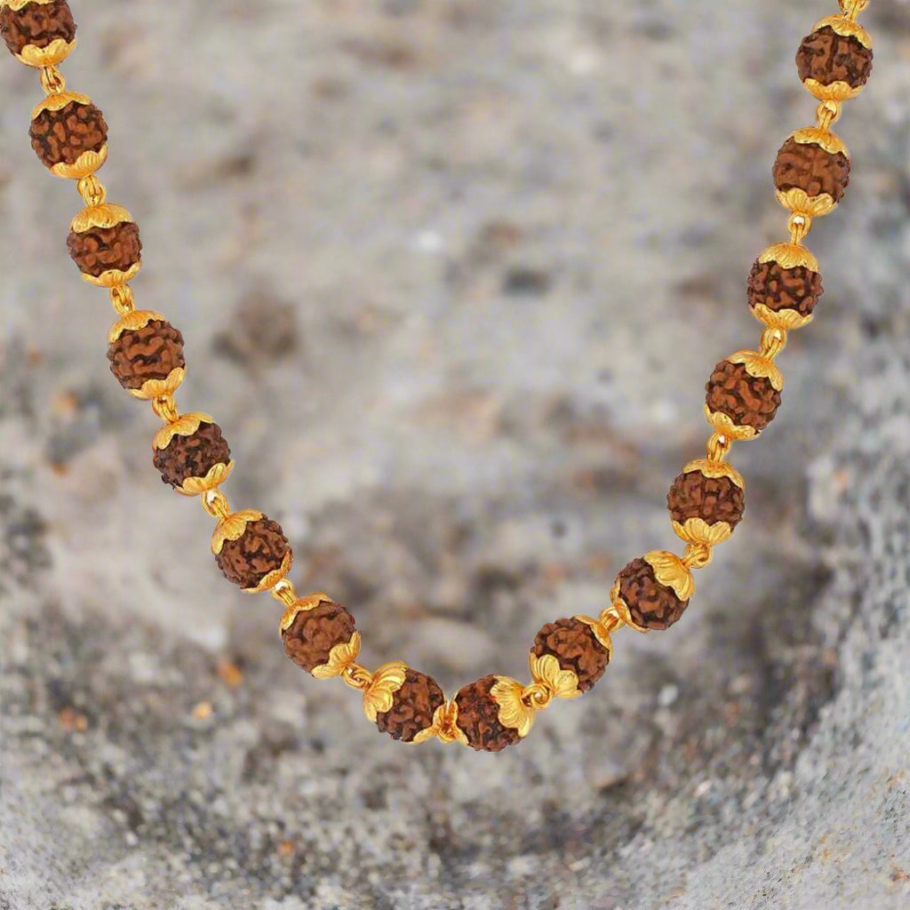 Gold-Plated Rudraksha Mala โ Sacred Elegance, Divine Energy