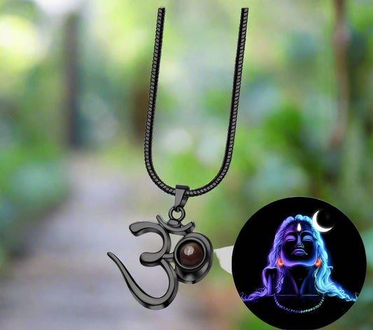 OM Pendant with Adiyogi – Black Stainless Steel (Pack of 1)