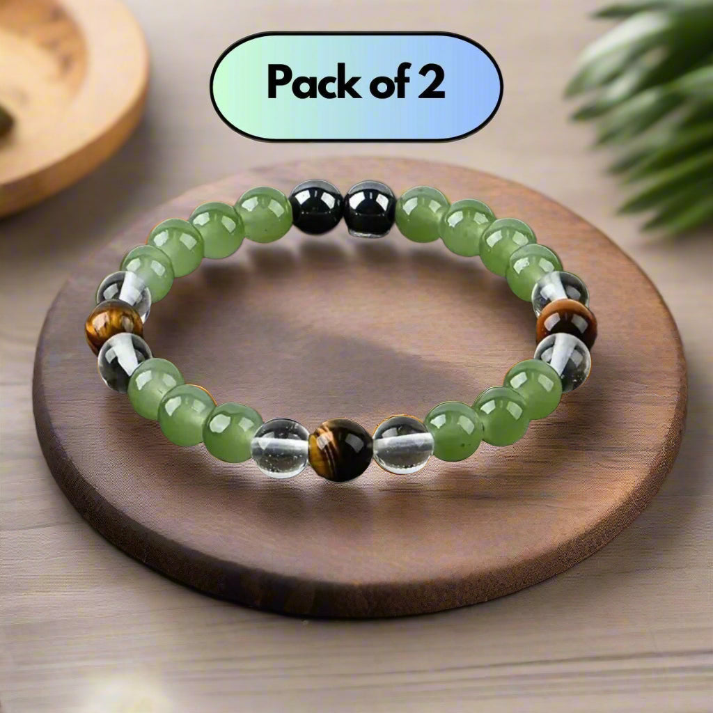 Tiger's Eye Stone & Crystal Beads Bracelet โ Pack of 2