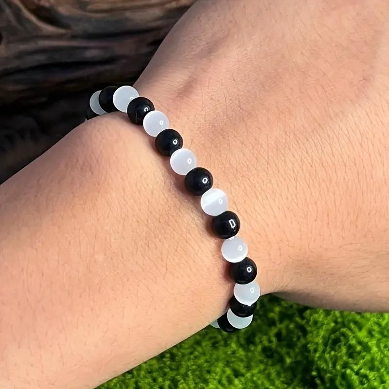 Vintage Boho Stretch Energy Wristband โ Catโs Eye & Obsidian Stone (Pack of 2)