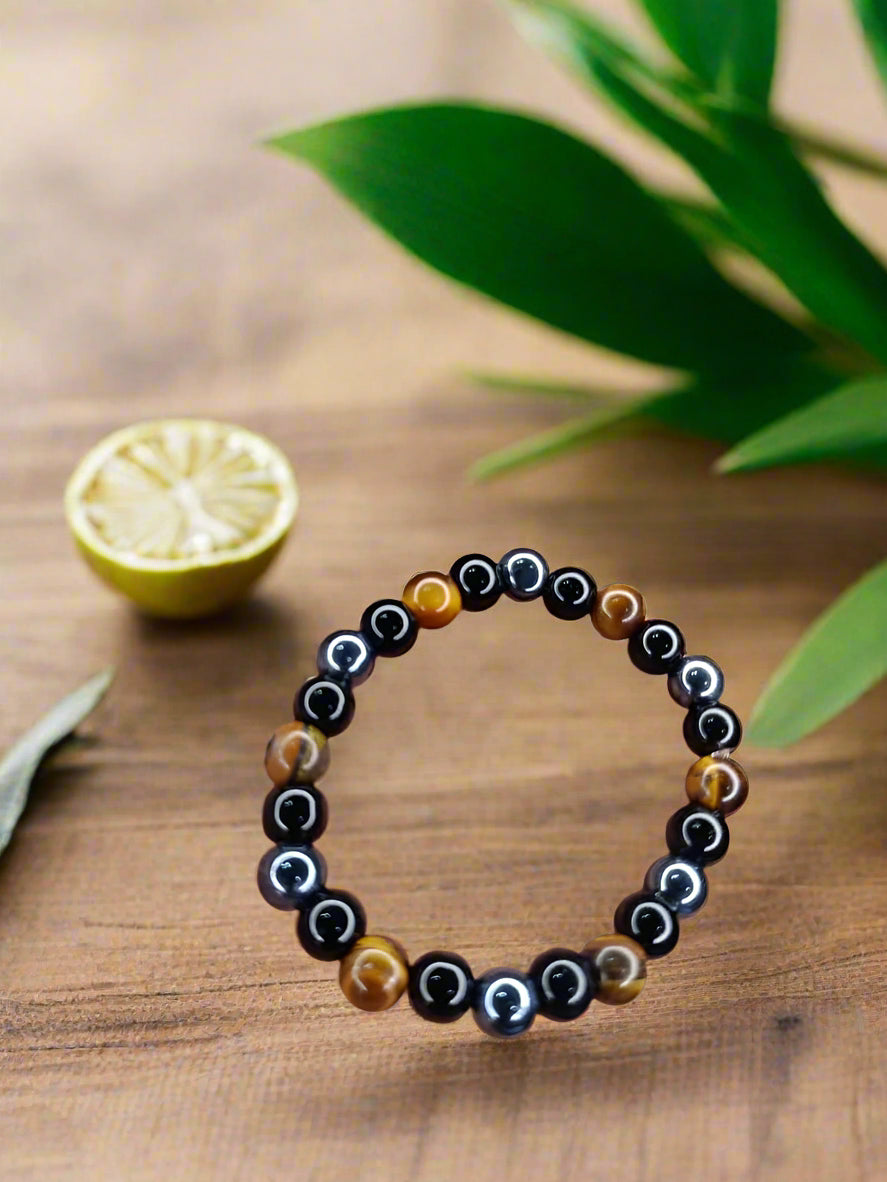 Tiger Eye Matte Black Beaded Bracelet – Pack of 2 (Handmade Strand Bracelets)