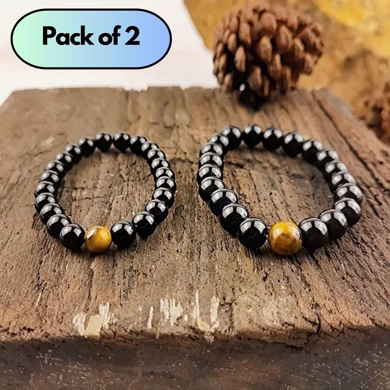 Crystal Black Tourmaline & Tiger Eye Bracelet โ Pack of 2