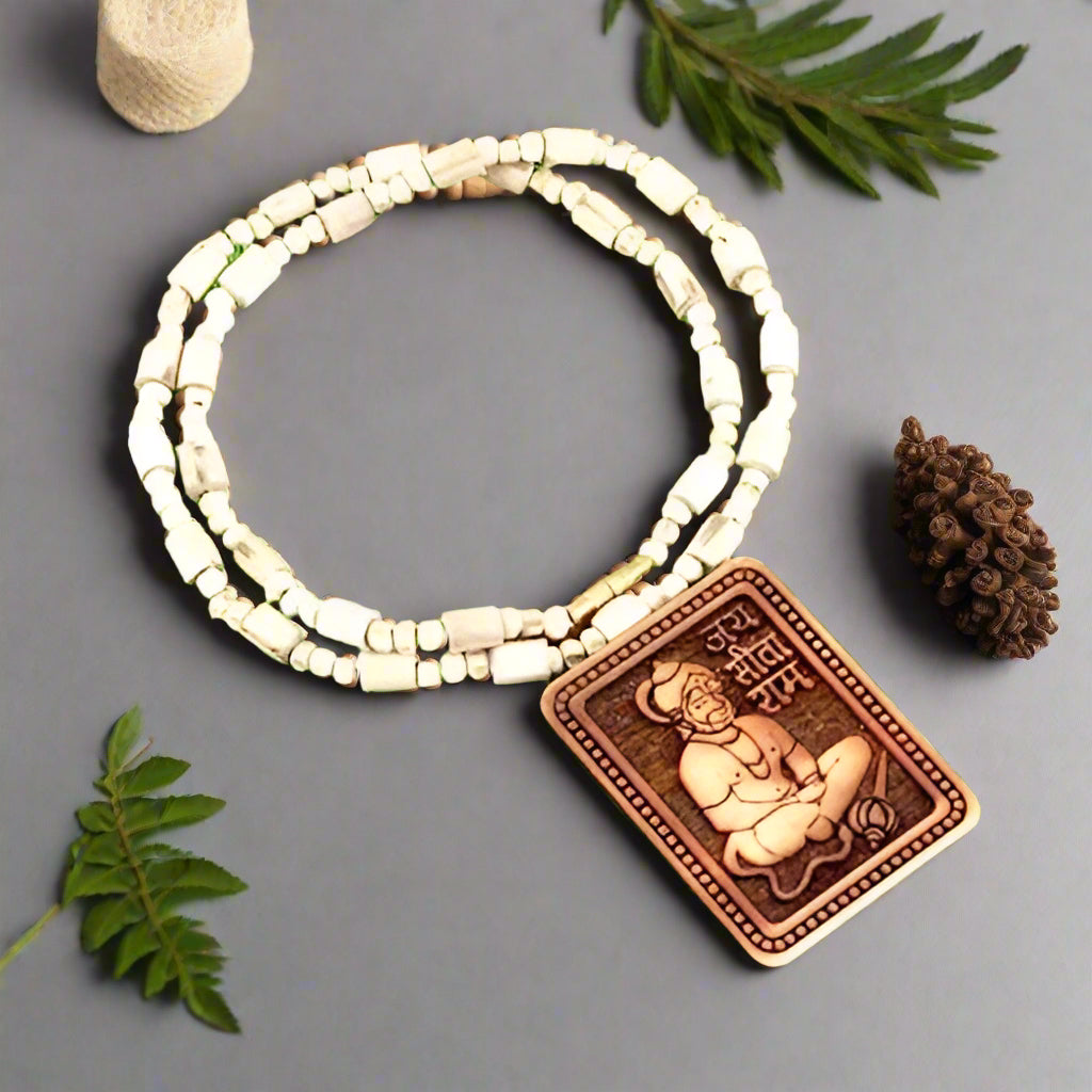 Original & Natural Wood Tulsi Kanthi Mala With Hanuman Ji Locket Pendant (Pack of 2)