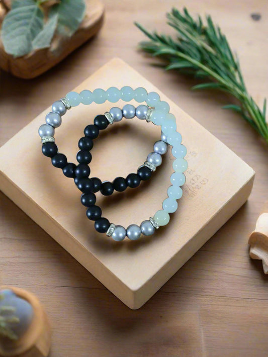 Elegant Women's Protection Bracelet – Moonstone & Hematite (Pack of 2)