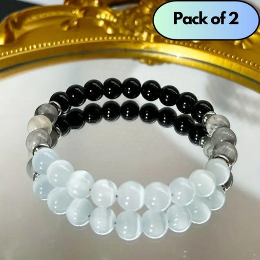 Elegant Women's Protection Bracelet – Moonstone & Hematite (Pack of 2)
