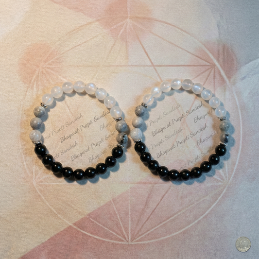 Astrology Healing Moonstone & Hematite Bracelet for Emotional Balance (Set of 2)