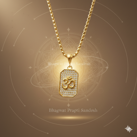 Gold Plated Om Diamond Pendant with Chain for Peace, Protection & Spiritual Energy