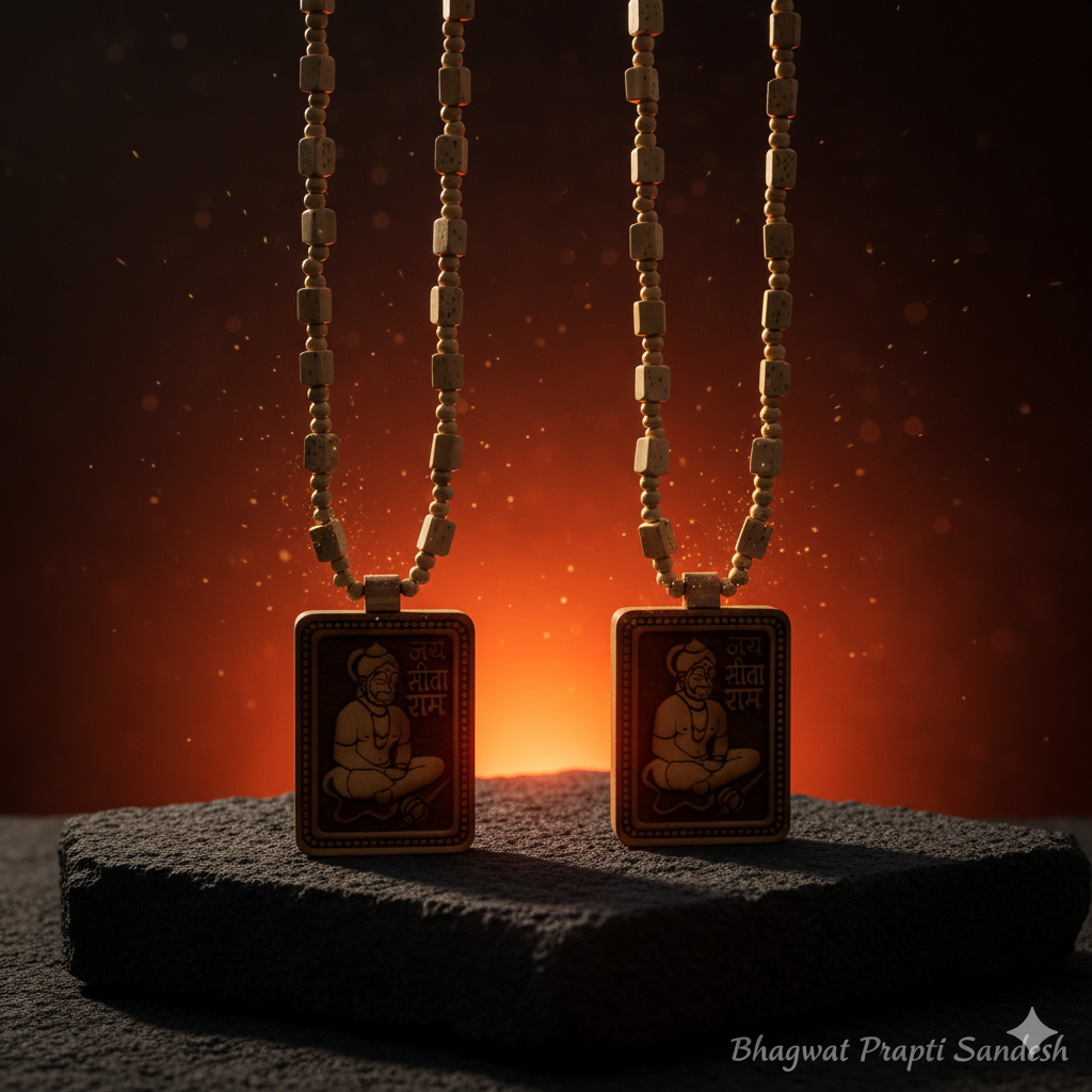 Original Tulsi Kanthi Mala with Hanuman Ji Locket for Protection, Bhakti & Spiritual Energy | Natural Wood Mala Pack of 2