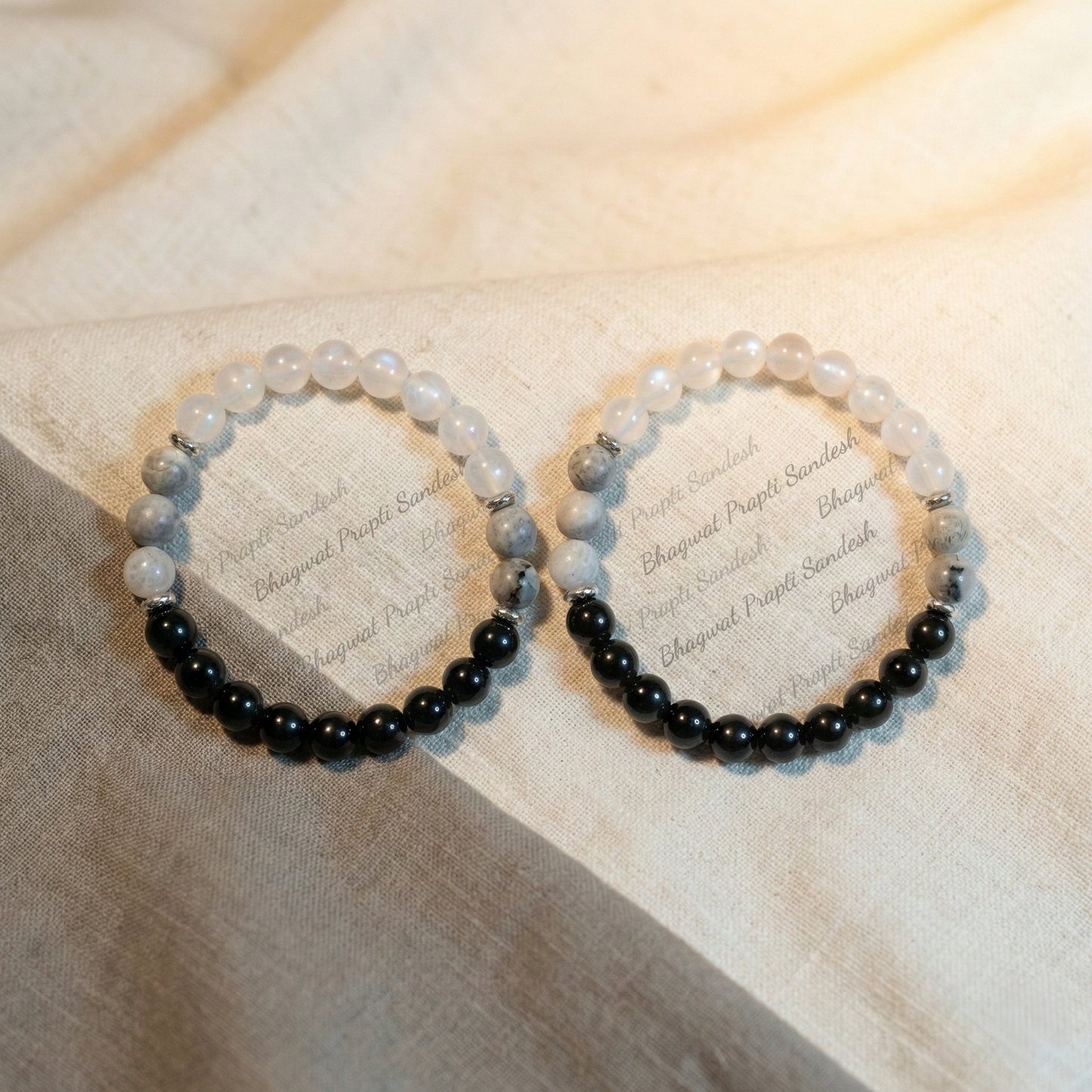 Astrology Healing Moonstone & Hematite Bracelet for Emotional Balance (Set of 2)