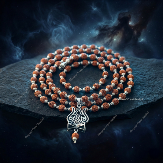 Original Trishul Damru Rudraksha Pendant with Mala for Divine Protection