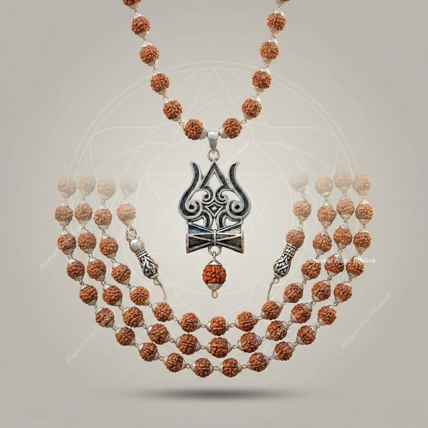 Original Trishul Damru Rudraksha Pendant with Mala for Divine Protection
