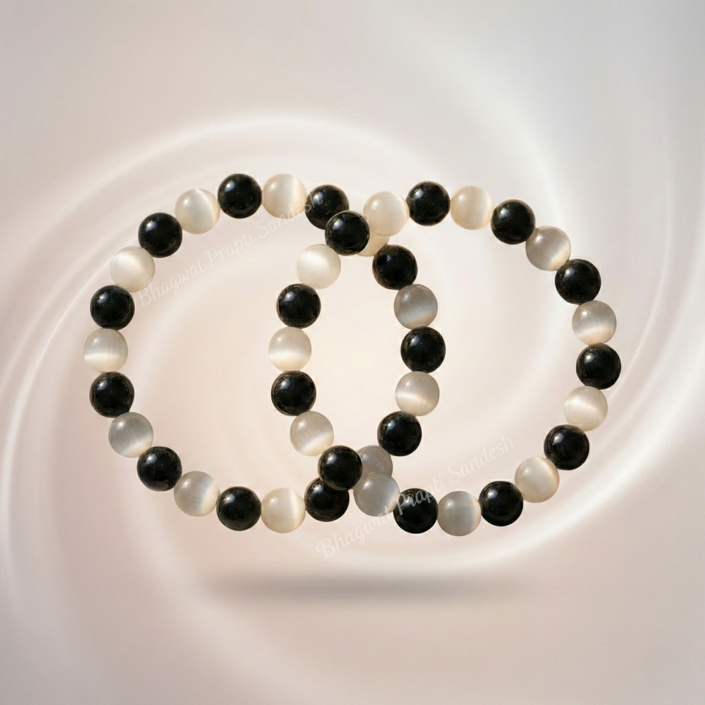 Vintage Boho Cat’s Eye Obsidian Energy Wristband for Protection & Luck (Set of 2)