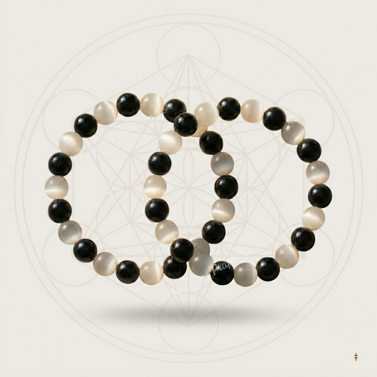 Vintage Boho Cat’s Eye Obsidian Energy Wristband for Protection & Luck (Set of 2)