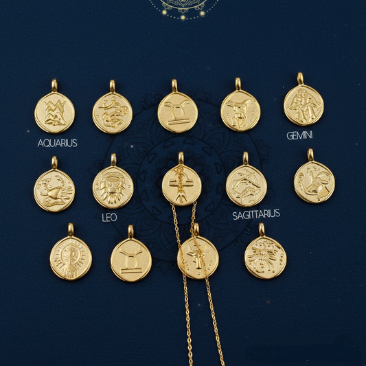 Gold Plated Zodiac Sign Necklace for Protection, Luck & Positive Energy
