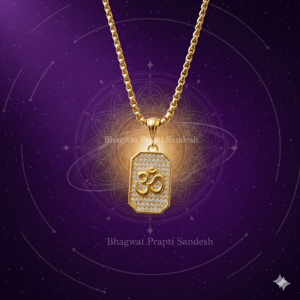 Gold Plated Om Diamond Pendant with Chain for Peace, Protection & Spiritual Energy