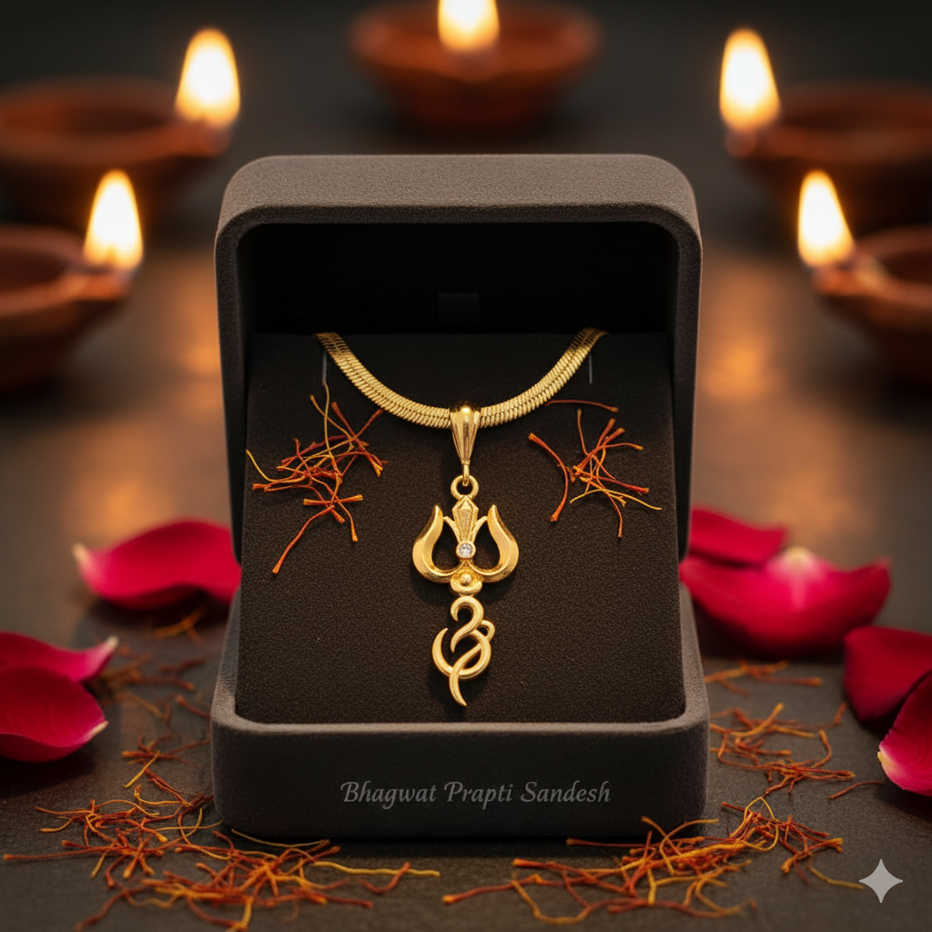 Gold Plated Trishul Pendant with Chain for Protection, Strength & Shiva Energy