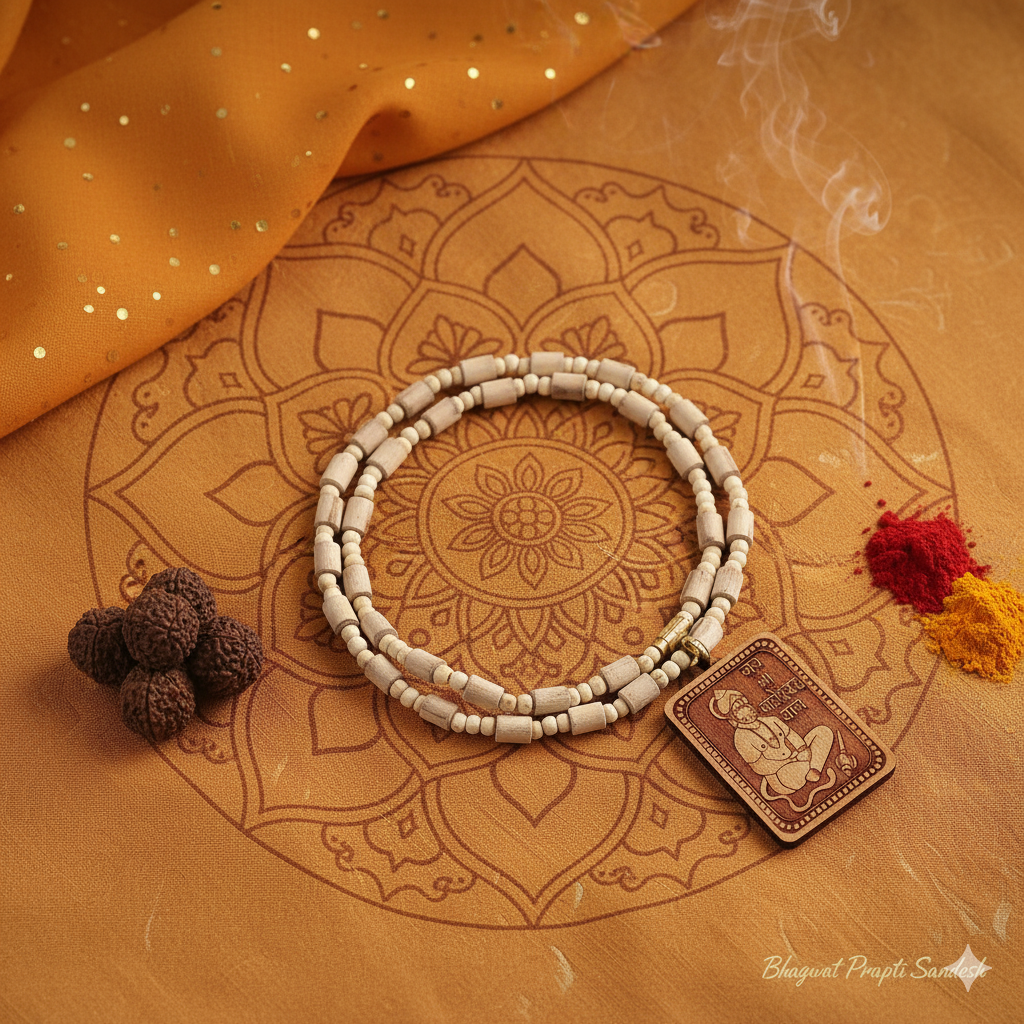 Bageshwar Dham Tulsi Mala with Wooden Hanuman Ji Locket for Protection, Bhakti & Divine Energy