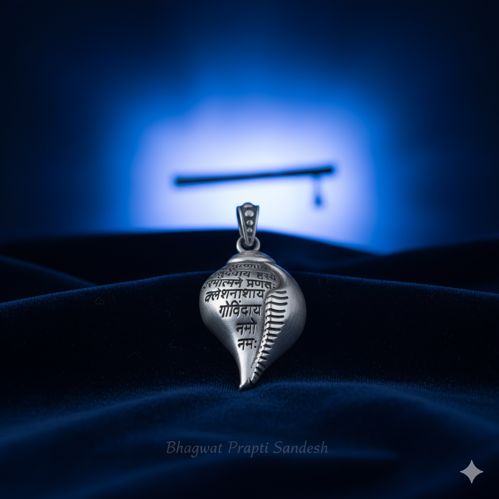 Shri Krishna Shankha Pendant with Silver Chain for Peace, Protection & Divine Blessings