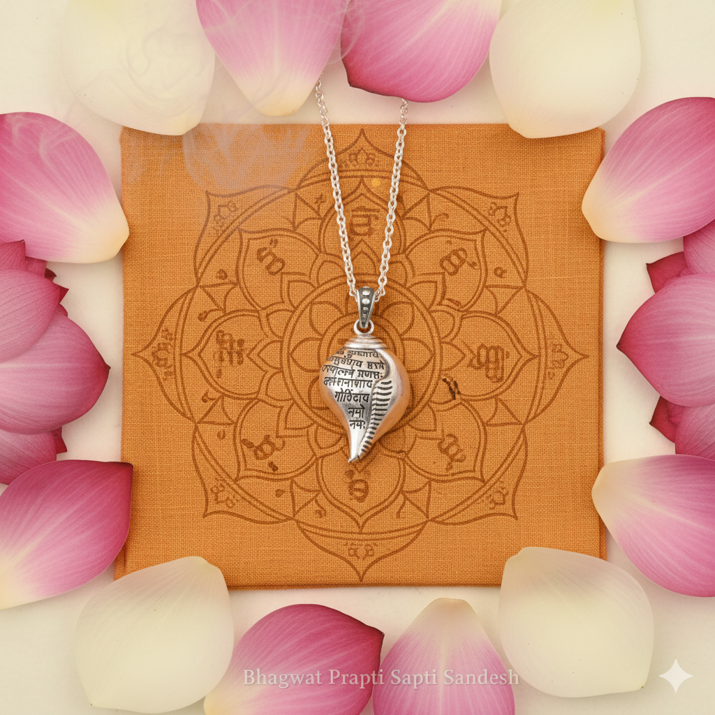 Shri Krishna Shankha Pendant with Silver Chain for Peace, Protection & Divine Blessings