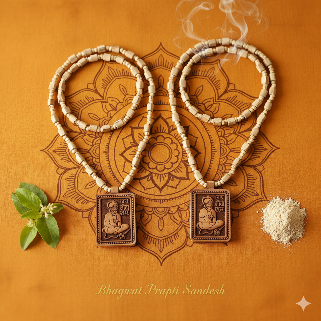 Original Tulsi Kanthi Mala with Hanuman Ji Locket for Protection, Bhakti & Spiritual Energy | Natural Wood Mala Pack of 2