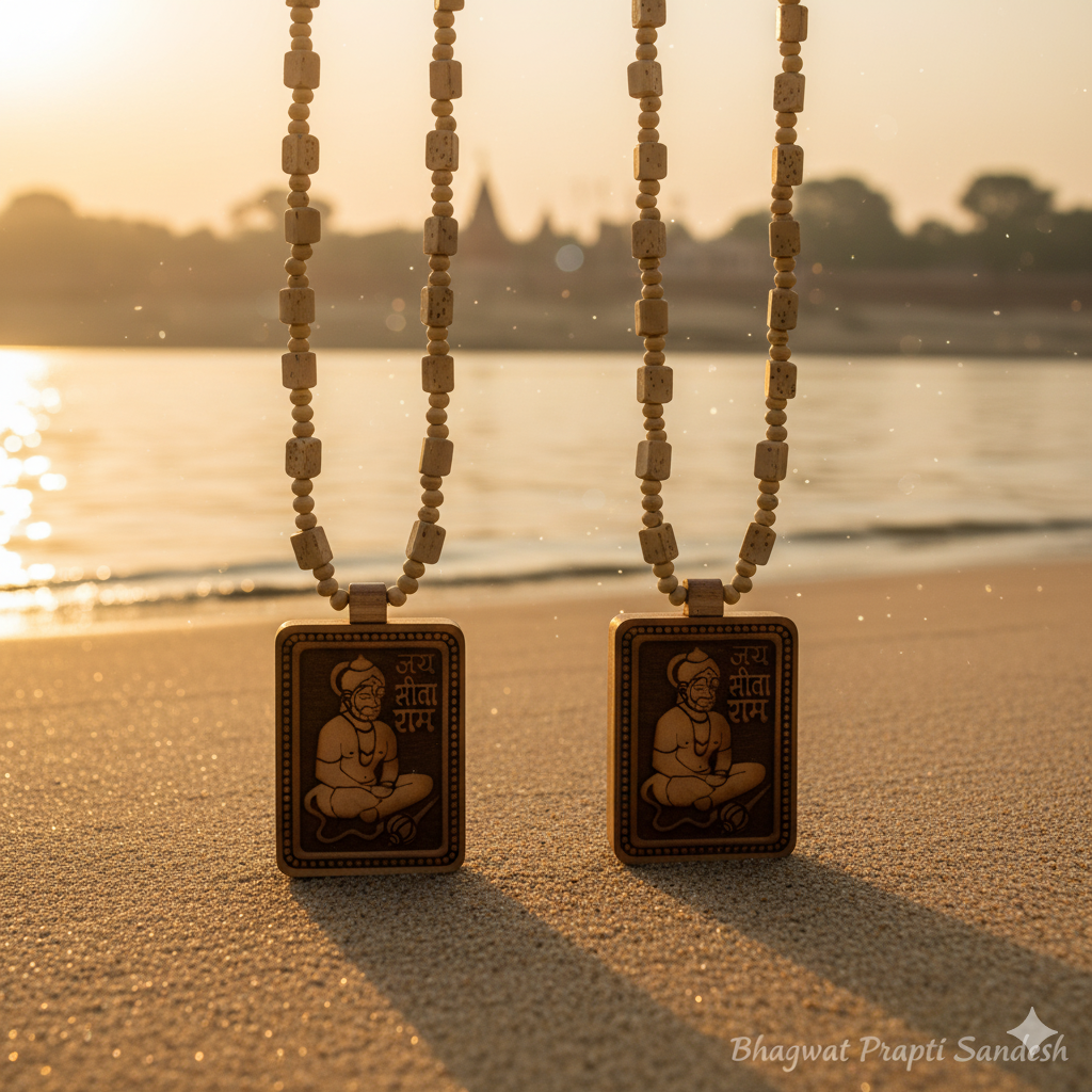 Original Tulsi Kanthi Mala with Hanuman Ji Locket for Protection, Bhakti & Spiritual Energy | Natural Wood Mala Pack of 2