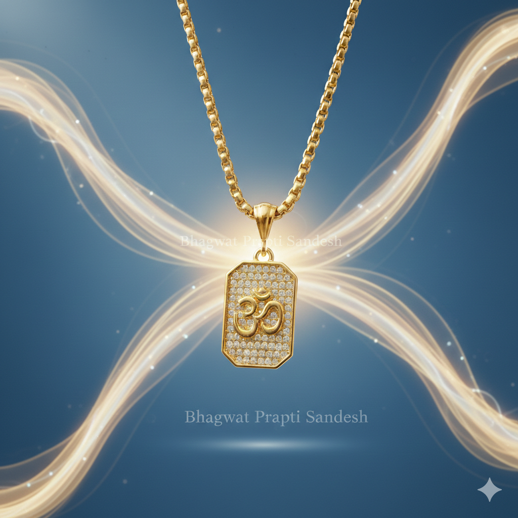 Gold Plated Om Diamond Pendant with Chain for Peace, Protection & Spiritual Energy