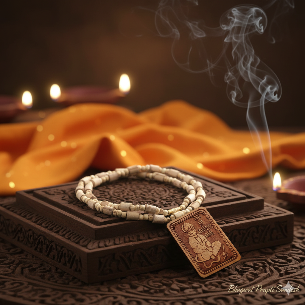 Bageshwar Dham Tulsi Mala with Wooden Hanuman Ji Locket for Protection, Bhakti & Divine Energy
