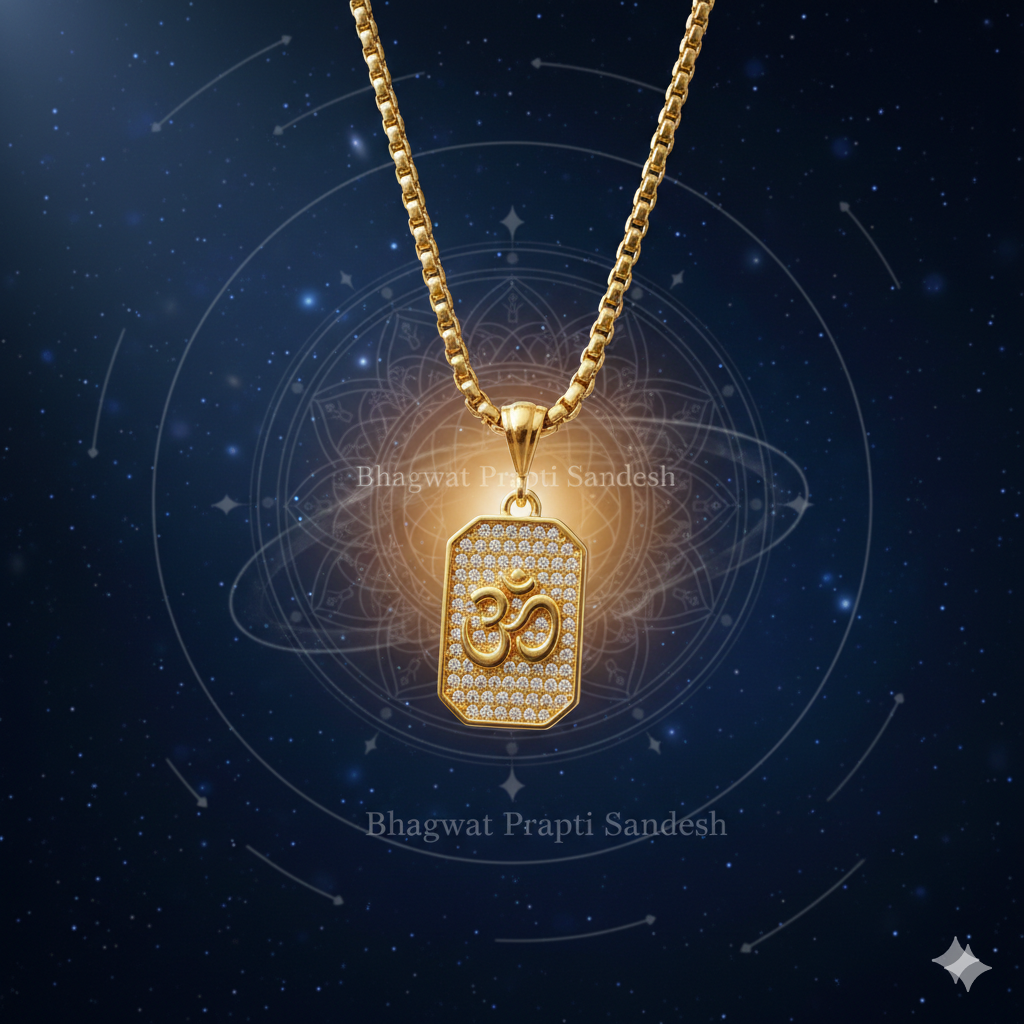Gold Plated Om Diamond Pendant with Chain for Peace, Protection & Spiritual Energy