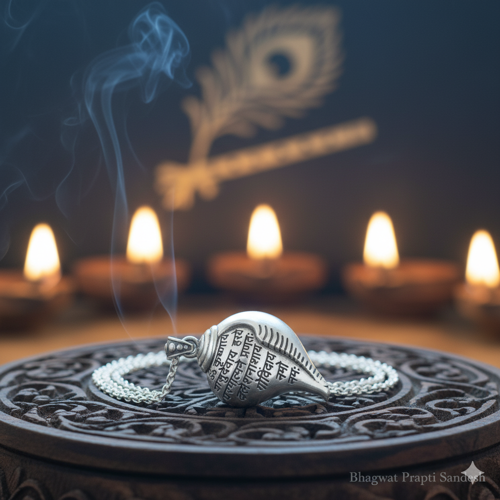 Shri Krishna Shankha Pendant with Silver Chain for Peace, Protection & Divine Blessings