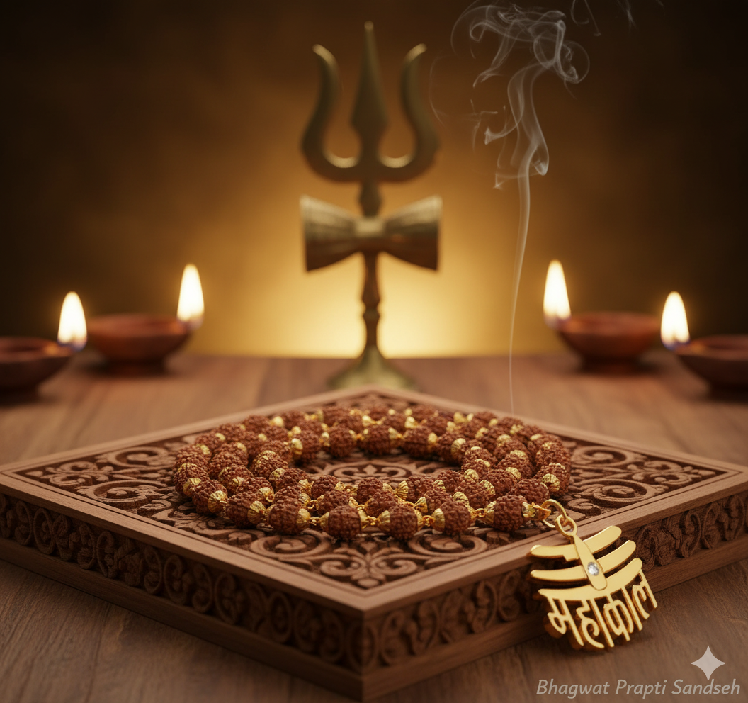Rudraksha Mala with Mahakal Pendant for Protection, Power & Shiva Blessings