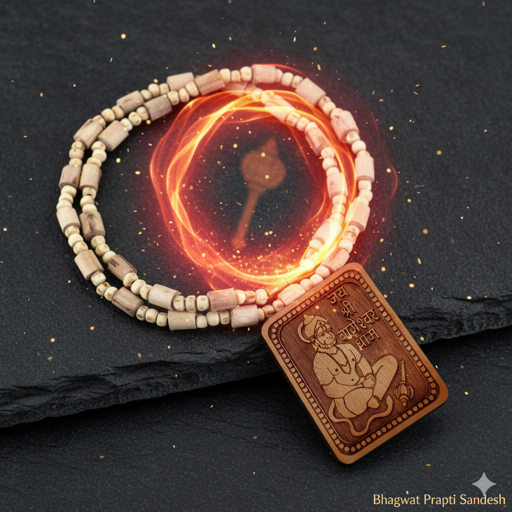 Bageshwar Dham Tulsi Mala with Wooden Hanuman Ji Locket for Protection, Bhakti & Divine Energy