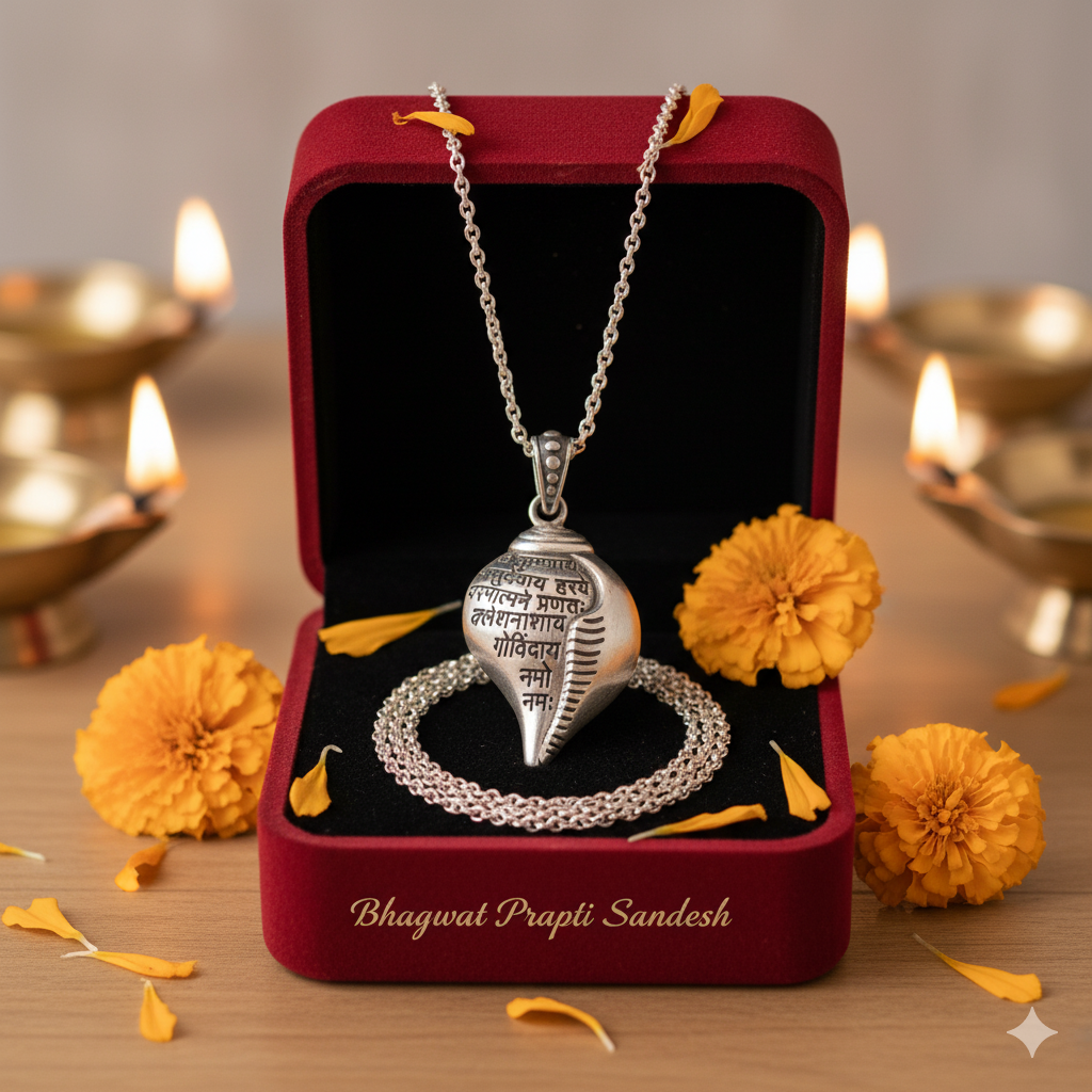 Shri Krishna Shankha Pendant with Silver Chain for Peace, Protection & Divine Blessings